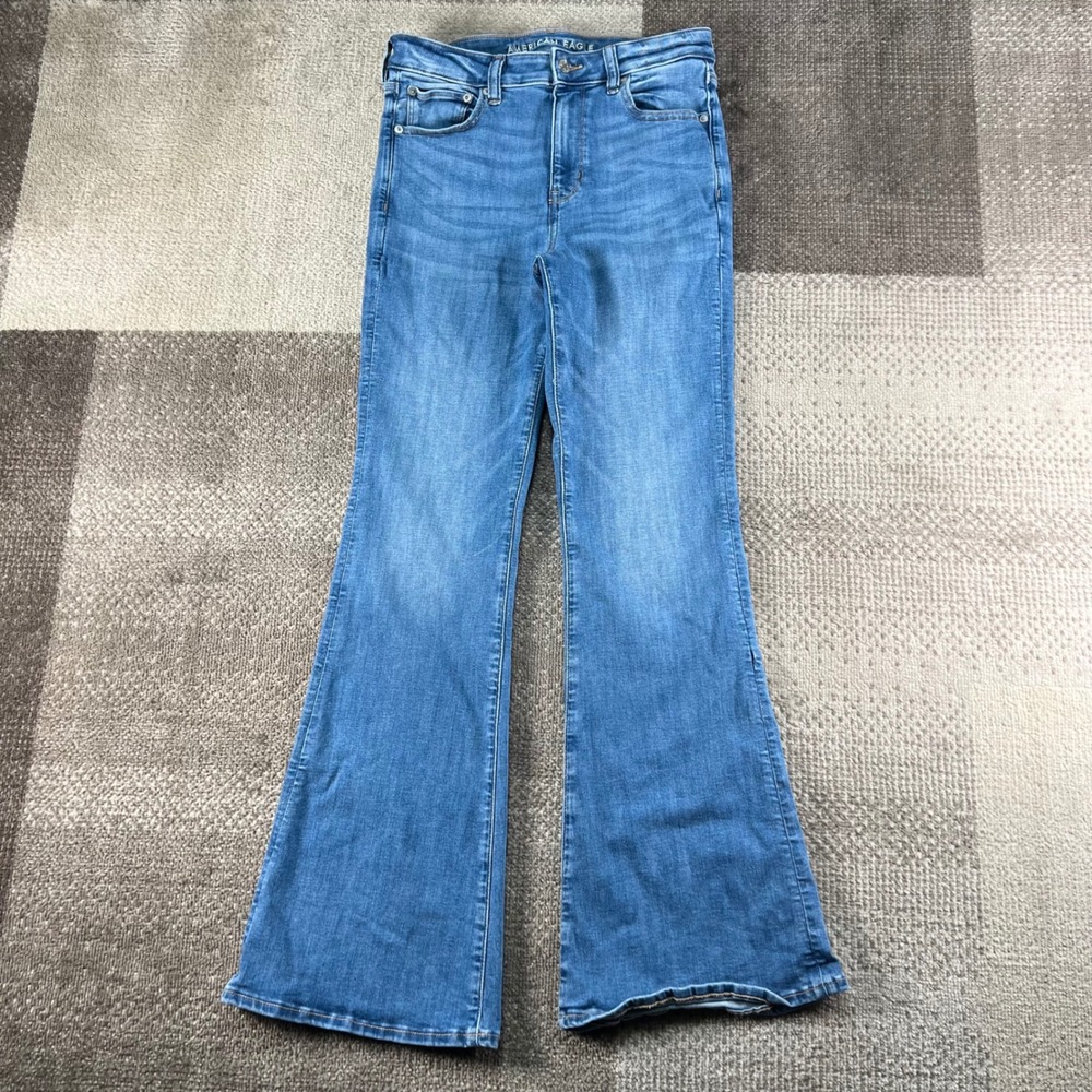 American Eagle Next Level Stretch High Waisted Flare Jeans Blue Size 8 Regular